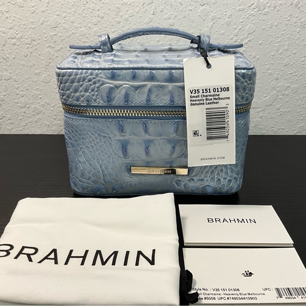 Brahmin Small Charmaine HEAVENLY BLUE MELBOURNE Cosmetic Makeup Train Case